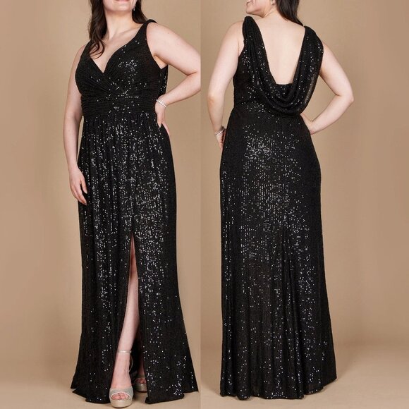Black Sequin Sleeveless Cowl Back Formal Evening Dress 12 - Picture 1 of 3